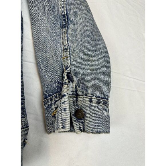 Vintage LEE Riders Jean‎ Jacket Made In The USA Trucker Distressed Blue Denim XL - Picture 10 of 16